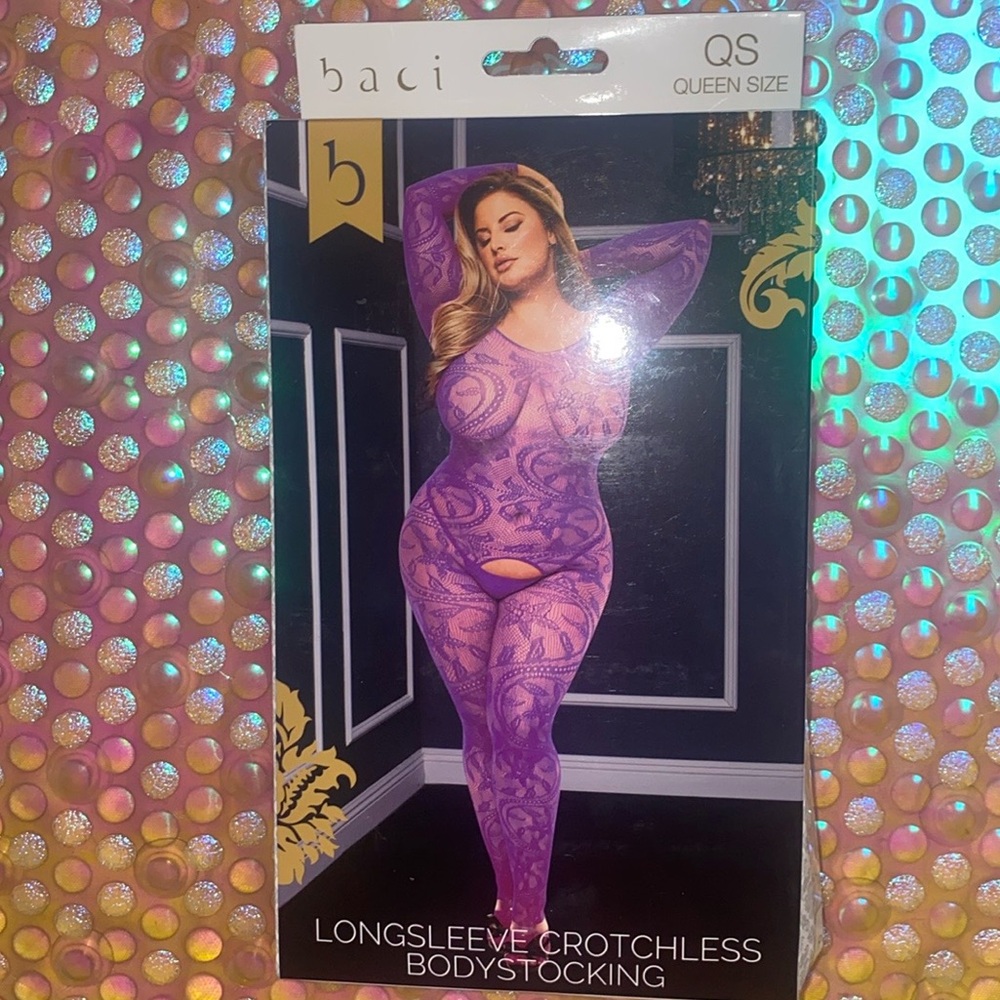 Baci longsleeve body stocking lingerie lace jumpsuit, plus queen size - Picture 7 of 14